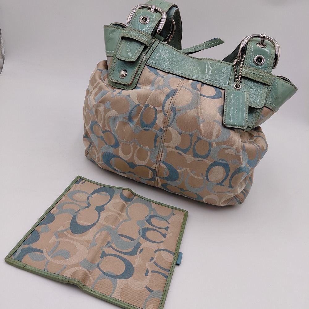 Coach Maggie Signature C Jacquard Shoulder Bag Blue Tan F15682 Y2K Preppy Purse